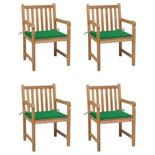 Gartensthle 4 Stk. mit Grnen Kissen Massivholz Teak