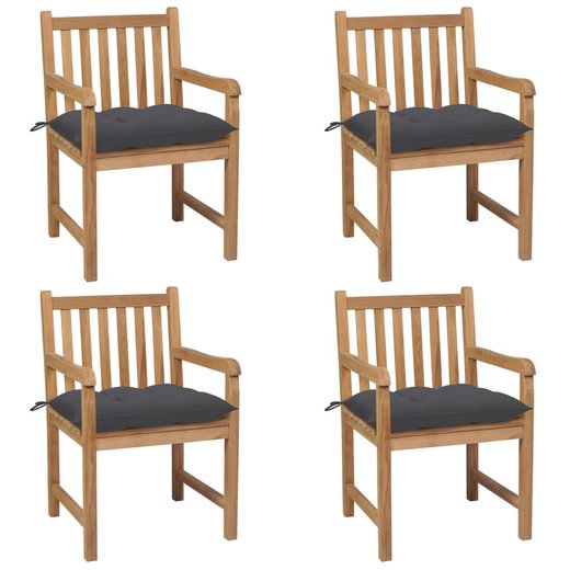 Gartensthle 4 Stk. mit Anthrazit Kissen Massivholz Teak
