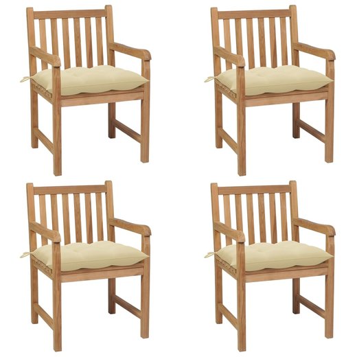Gartensthle 4 Stk. mit Cremeweien Kissen Massivholz Teak
