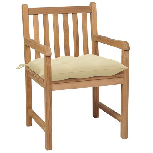Gartensthle 4 Stk. mit Cremeweien Kissen Massivholz Teak