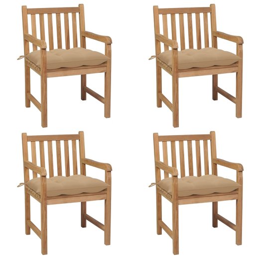 Gartensthle 4 Stk. mit Beigen Kissen Massivholz Teak