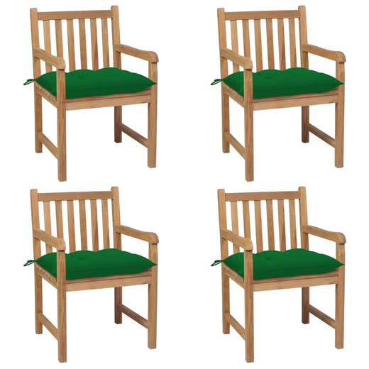 Gartensthle 4 Stk. mit Grnen Kissen Massivholz Teak