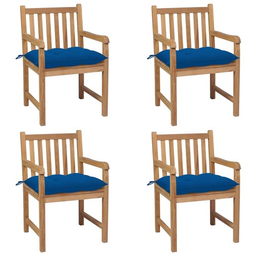 Gartensthle 4 Stk. mit Blauen Kissen Massivholz Teak