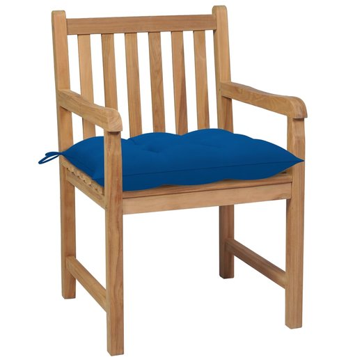 Gartensthle 4 Stk. mit Blauen Kissen Massivholz Teak