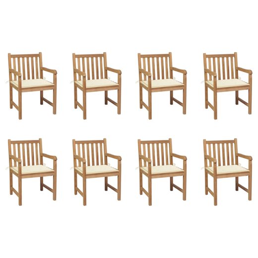 Gartenst�hle 8 Stk. mit Creme Kissen Massivholz Teak