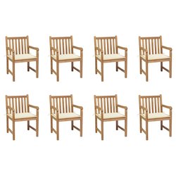 Gartenst�hle 8 Stk. mit Creme Kissen Massivholz Teak