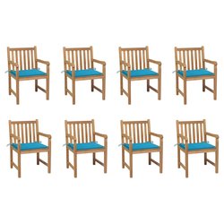 Gartenst�hle 8 Stk. mit Blauen Kissen Massivholz Teak