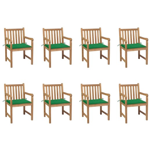 Gartenst�hle 8 Stk. mit Gr�nen Kissen Massivholz Teak