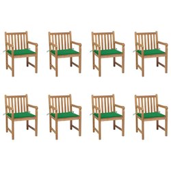 Gartenst�hle 8 Stk. mit Gr�nen Kissen Massivholz Teak