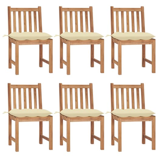 Gartensthle 6 Stk. mit Kissen Massivholz Teak