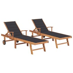 Sonnenliegen 2 Stk. mit Anthrazit Auflagen Massivholz Teak