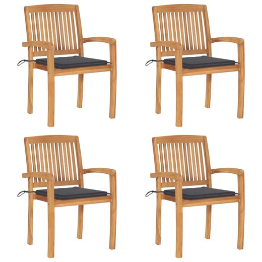 Stapelbare Gartensthle mit Kissen 4 Stk. Massivholz Teak