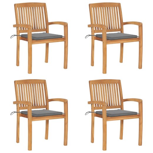Stapelbare Gartensthle mit Kissen 4 Stk. Massivholz Teak