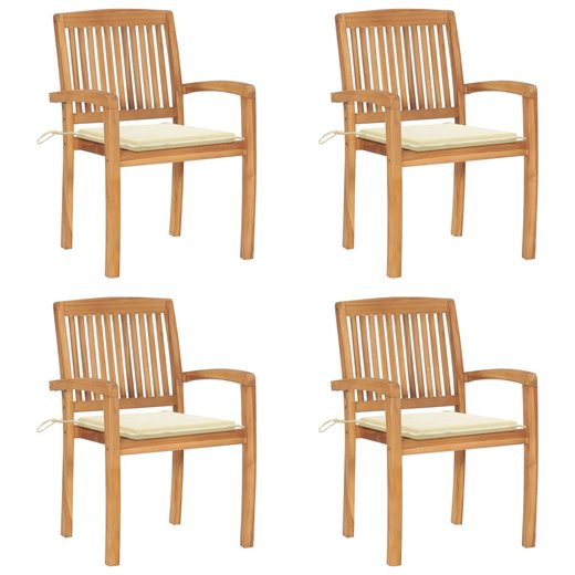 Stapelbare Gartensthle mit Kissen 4 Stk. Massivholz Teak