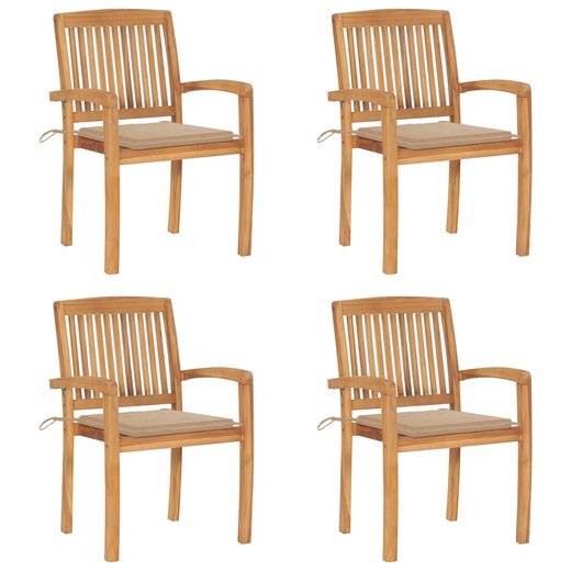 Stapelbare Gartensthle mit Kissen 4 Stk. Massivholz Teak