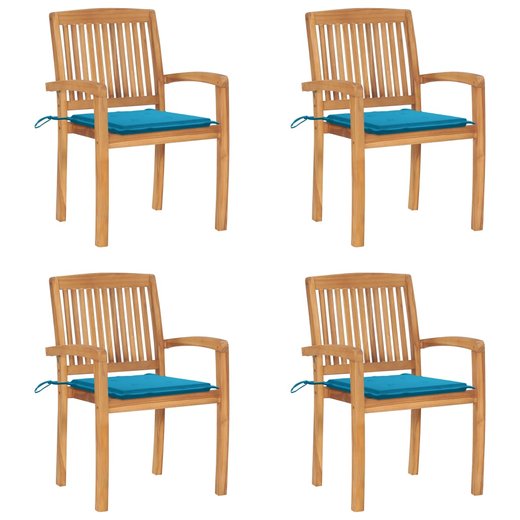 Stapelbare Gartensthle mit Kissen 4 Stk. Massivholz Teak
