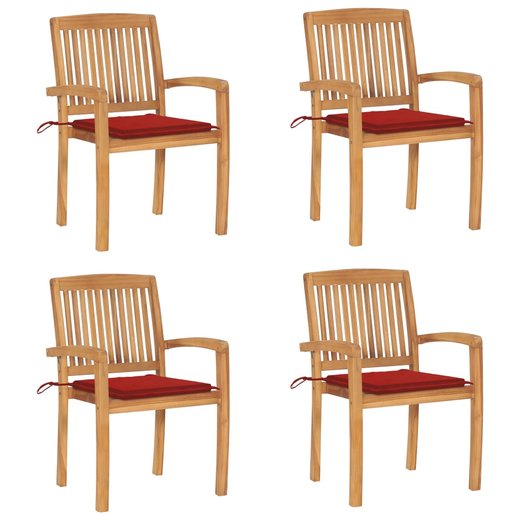 Stapelbare Gartensthle mit Kissen 4 Stk. Massivholz Teak