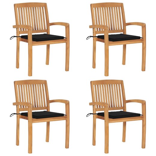 Stapelbare Gartensthle mit Kissen 4 Stk. Massivholz Teak