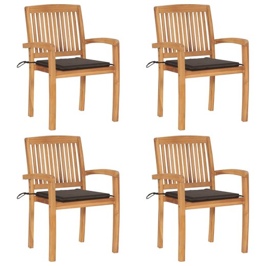 Stapelbare Gartensthle mit Kissen 4 Stk. Massivholz Teak
