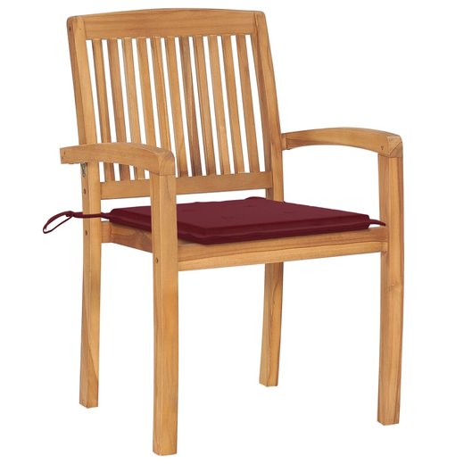 Stapelbare Gartensthle mit Kissen 4 Stk. Massivholz Teak