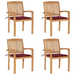 Stapelbare Gartenst�hle mit Kissen 4 Stk. Massivholz Teak