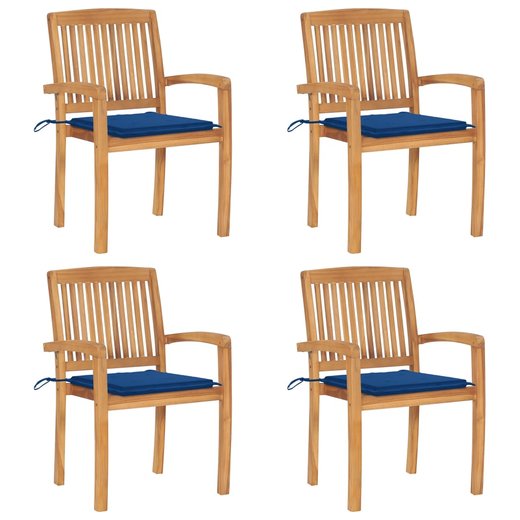 Stapelbare Gartensthle mit Kissen 4 Stk. Massivholz Teak