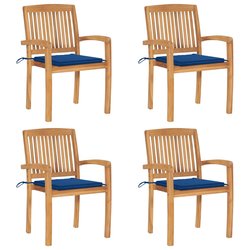 Stapelbare Gartenst�hle mit Kissen 4 Stk. Massivholz Teak