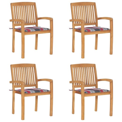 Stapelbare Gartensthle mit Kissen 4 Stk. Massivholz Teak