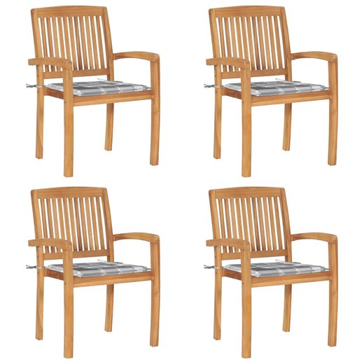Stapelbare Gartensthle mit Kissen 4 Stk. Massivholz Teak