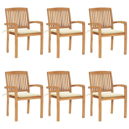 Stapelbare Gartensthle mit Kissen 6 Stk. Massivholz Teak