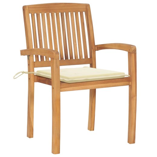 Stapelbare Gartensthle mit Kissen 6 Stk. Massivholz Teak