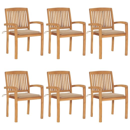 Stapelbare Gartensthle mit Kissen 6 Stk. Massivholz Teak