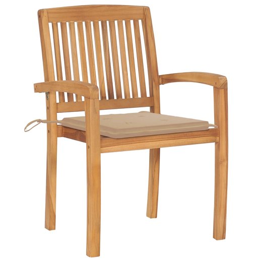 Stapelbare Gartensthle mit Kissen 6 Stk. Massivholz Teak