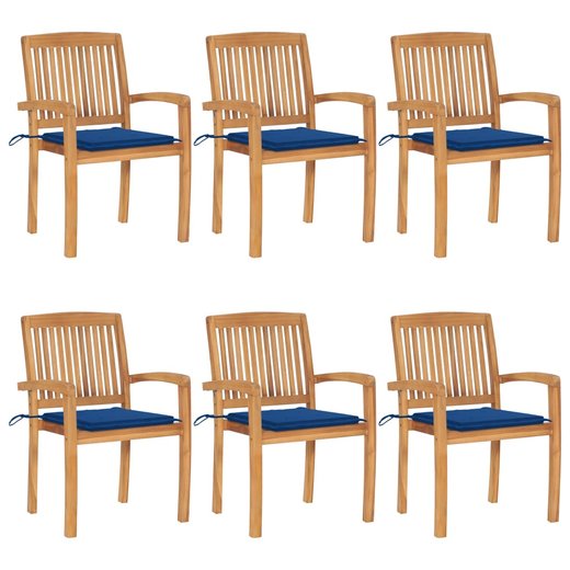 Stapelbare Gartensthle mit Kissen 6 Stk. Massivholz Teak