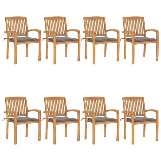 Stapelbare Gartensthle mit Kissen 8 Stk. Massivholz Teak