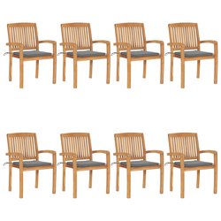 Stapelbare Gartenst�hle mit Kissen 8 Stk. Massivholz Teak