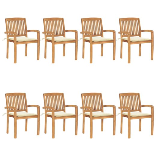 Stapelbare Gartensthle mit Kissen 8 Stk. Massivholz Teak