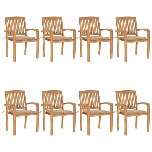 Stapelbare Gartensthle mit Kissen 8 Stk. Massivholz Teak