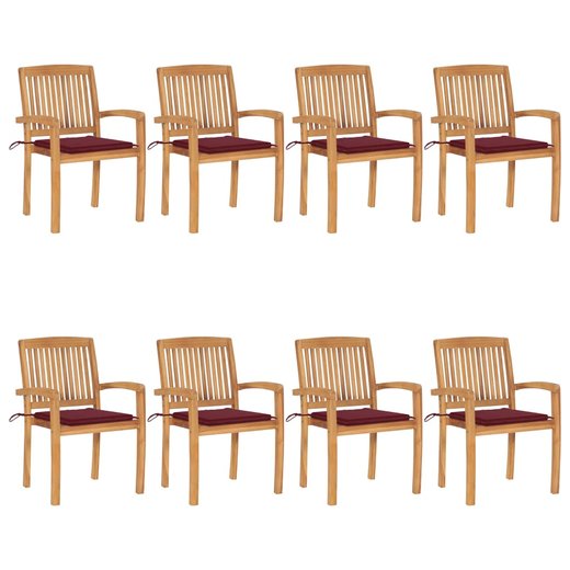Stapelbare Gartensthle mit Kissen 8 Stk. Massivholz Teak