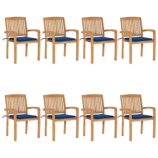 Stapelbare Gartensthle mit Kissen 8 Stk. Massivholz Teak