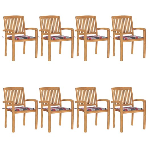 Stapelbare Gartensthle mit Kissen 8 Stk. Massivholz Teak
