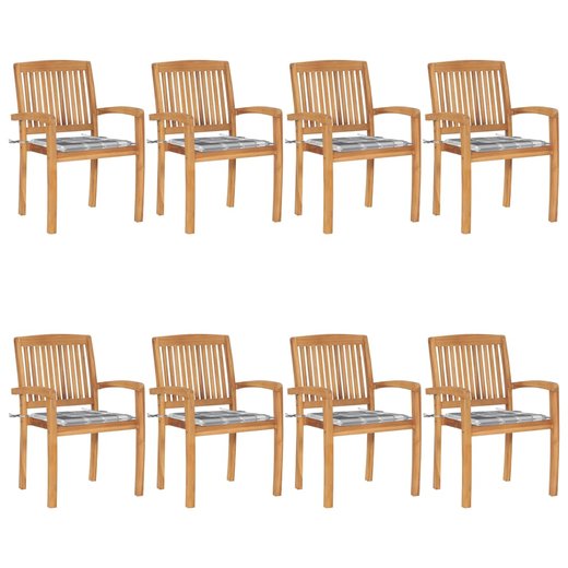 Stapelbare Gartensthle mit Kissen 8 Stk. Massivholz Teak