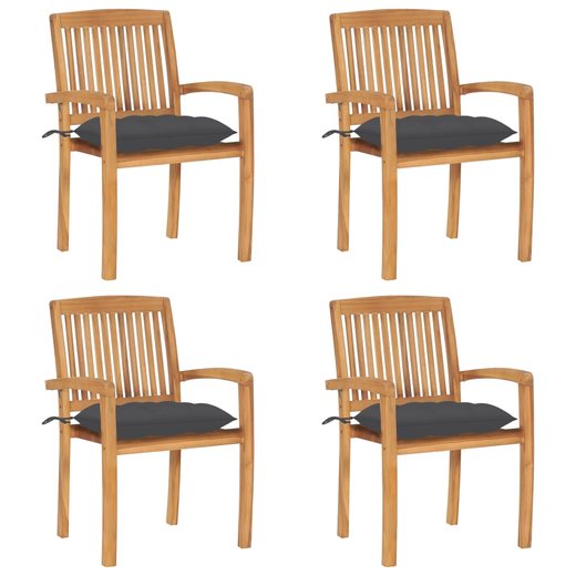 Stapelbare Gartensthle mit Kissen 4 Stk. Massivholz Teak