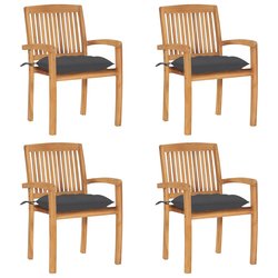 Stapelbare Gartenst�hle mit Kissen 4 Stk. Massivholz Teak