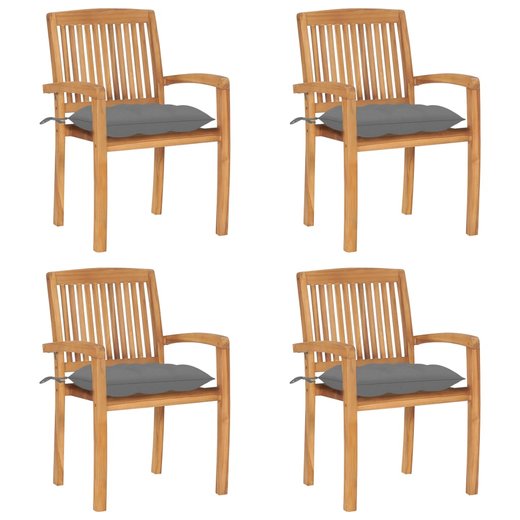 Stapelbare Gartensthle mit Kissen 4 Stk. Massivholz Teak