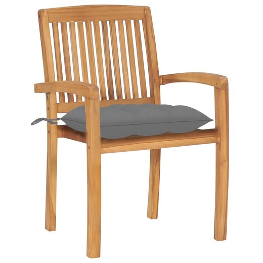 Stapelbare Gartensthle mit Kissen 4 Stk. Massivholz Teak