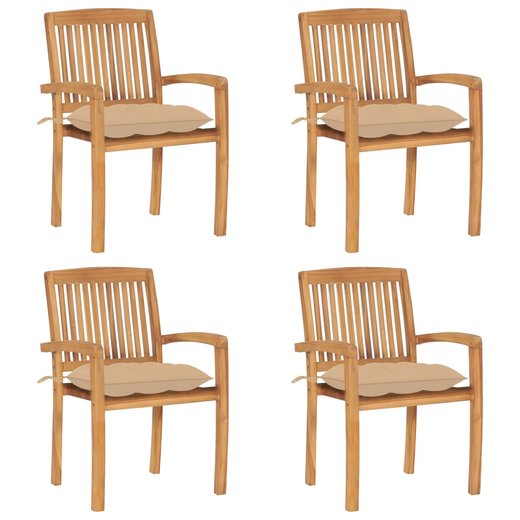 Stapelbare Gartensthle mit Kissen 4 Stk. Massivholz Teak