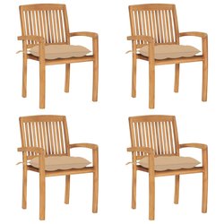 Stapelbare Gartenst�hle mit Kissen 4 Stk. Massivholz Teak