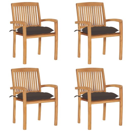Stapelbare Gartensthle mit Kissen 4 Stk. Massivholz Teak
