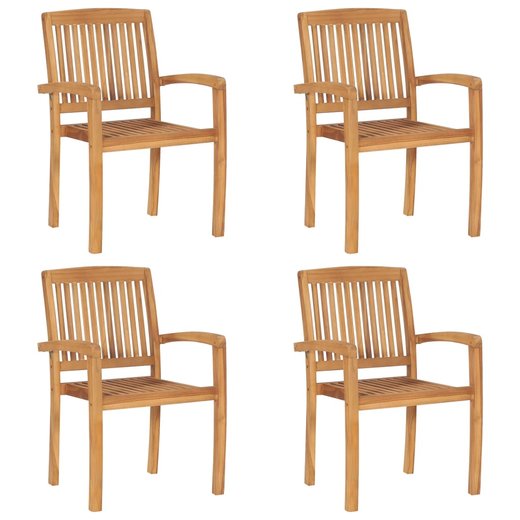 Stapelbare Gartensthle mit Kissen 4 Stk. Massivholz Teak